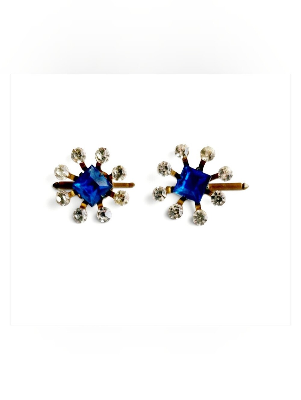 Pair of 1950s Cufflinks w/ Square-Cut Sapphire Blue Glass Rhinestones - Picture 2 of 5